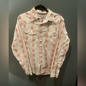 Guess Jeans pearl snap Cream and Pink Floral Shirt